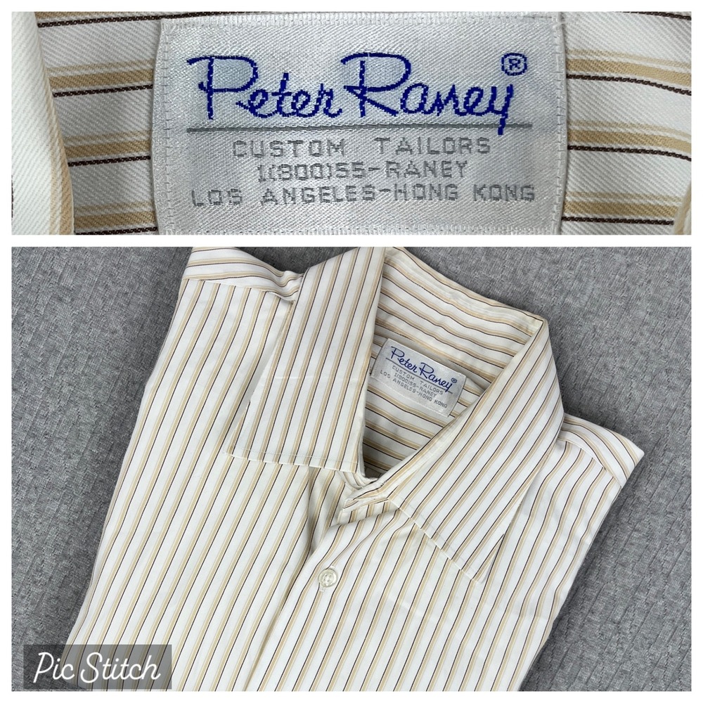 Vintage Peter Raney Dress Shirt Men 2XL Striped Custom Tailor Long Barrel Sleeve